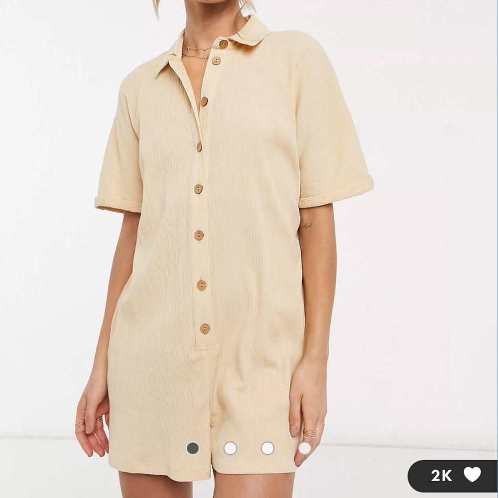 ASOS DESIGN button up romper in stone